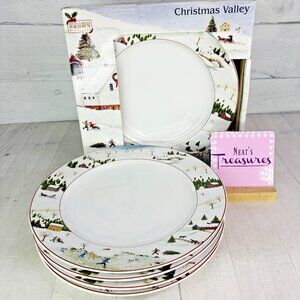 2002 David Carter Brown HOLIDAY Sakura CHRISTMAS VALLEY Dinner Plate Set 4 NEW